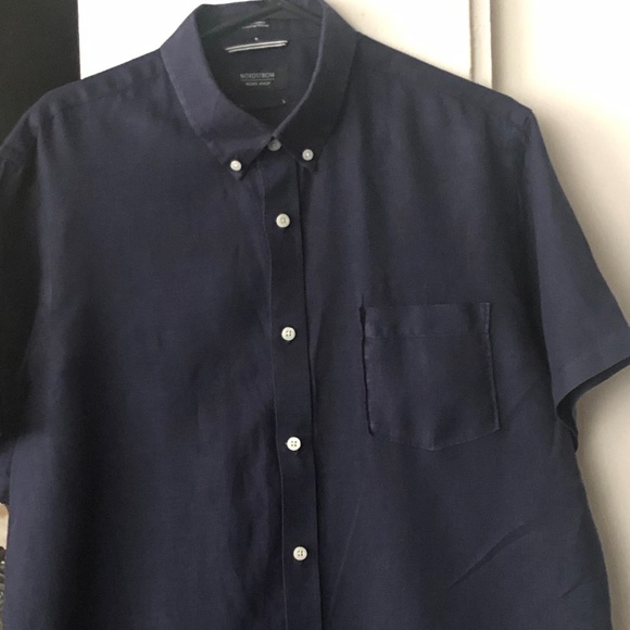 Nordstrom Men's Shop Solid Linen Short Sleeve - Picture 4 of 6
